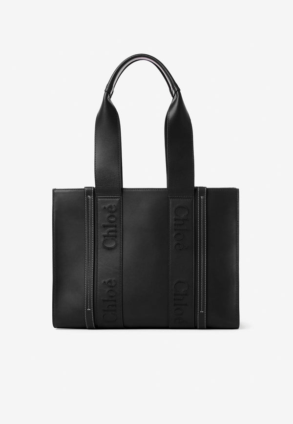 Chloé Medium Woody Tote Bag in Calf Leather CHC23US383I60001 BLACK Black