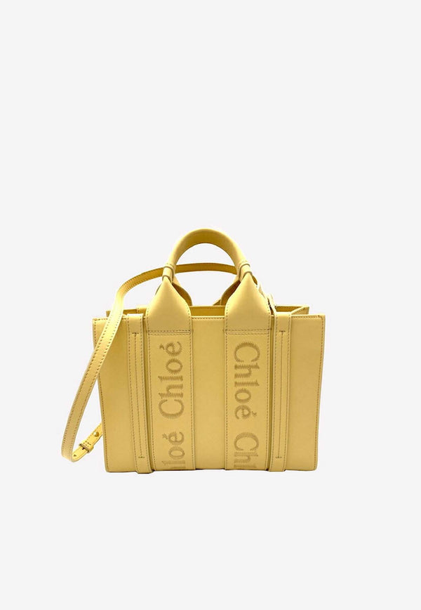 Chloé Small Woody Leather Tote Bag Yellow CHC23US397I60752 Softy Yellow