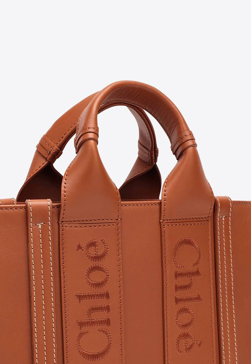 Chloé Small Woody Calf Leather Shoulder Bag Brown CHC23US397I60/O_CHLOE-247