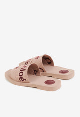 Chloé Woody Logo Flat Sandals Pink CHC23W188GH6L6 Tan Rose