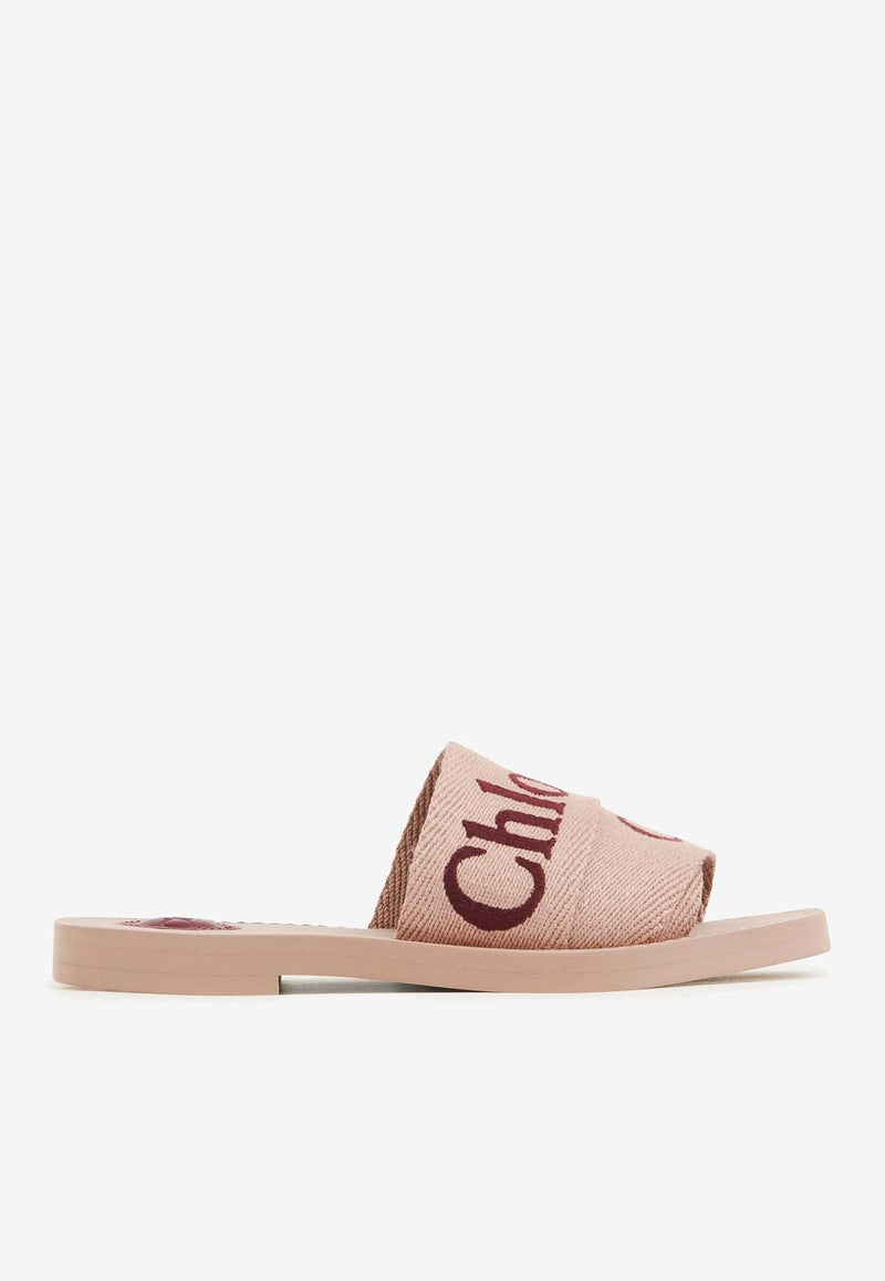 Chloé Woody Logo Flat Sandals Pink CHC23W188GH6L6 Tan Rose