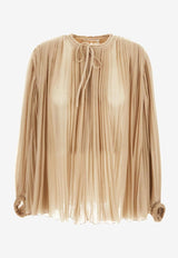 Chloé Pleated Wool Top CHC23WHT0806120L BARLEY BROWN