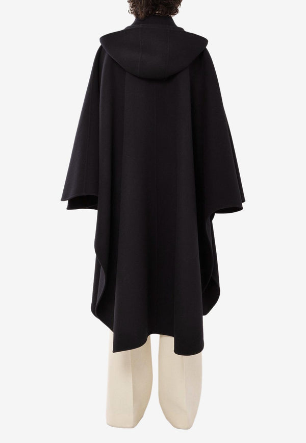 Chloé Hooded Cape Coat in Wool and Cashmere CHC23WMA05071001 BLACK