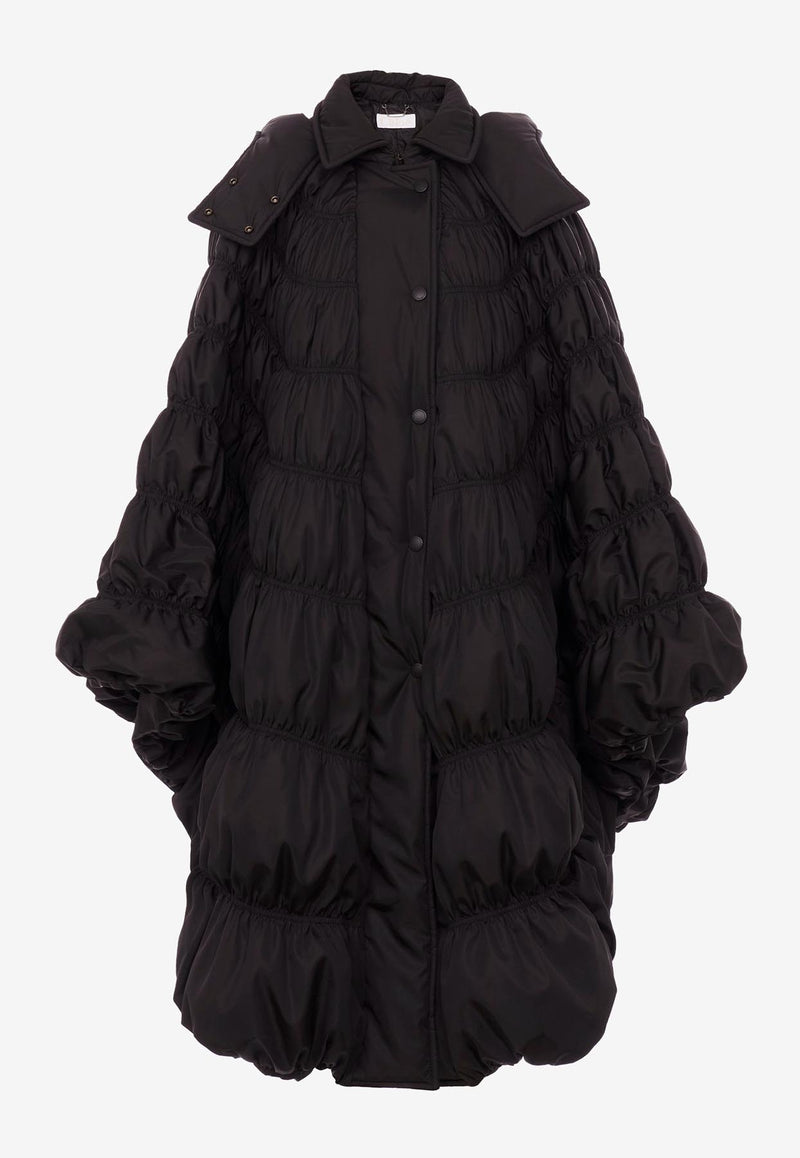 Chloé Ruched Puffer Cape Coat CHC23WMA10110001 BLACK