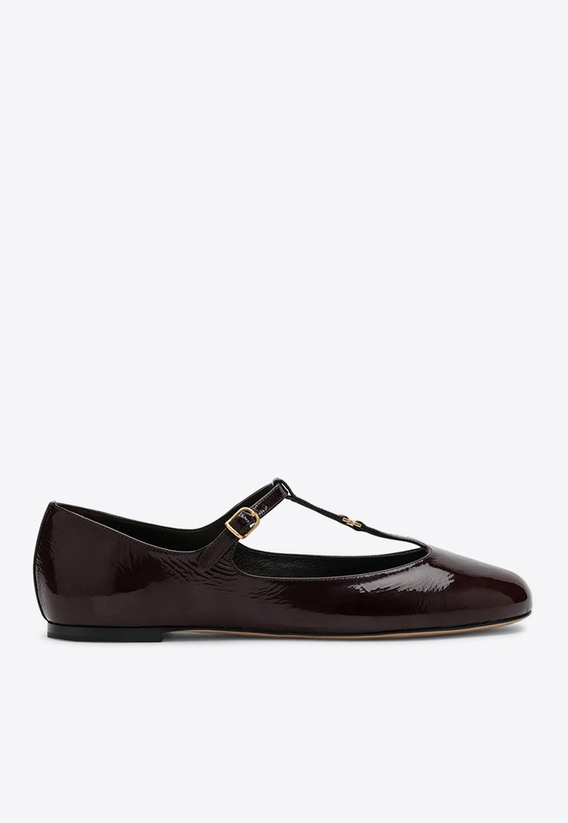 Chloé Marcie Patent Leather Mary-Jane Ballet Flats Plum CHC24A02NNG/P_CHLOE-620