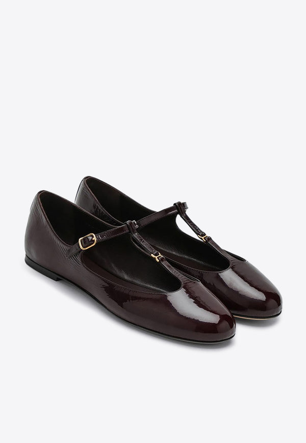 Chloé Marcie Patent Leather Mary-Jane Ballet Flats Plum CHC24A02NNG/P_CHLOE-620