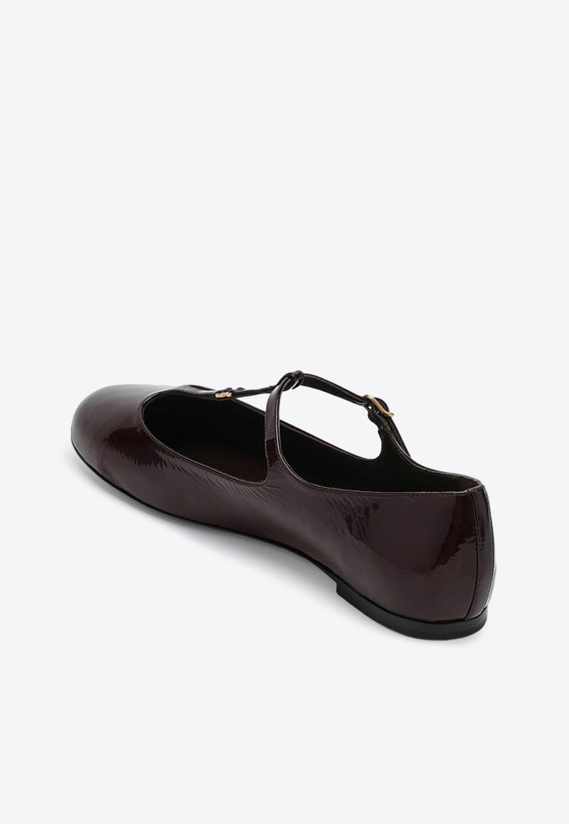 Chloé Marcie Patent Leather Mary-Jane Ballet Flats Plum CHC24A02NNG/P_CHLOE-620