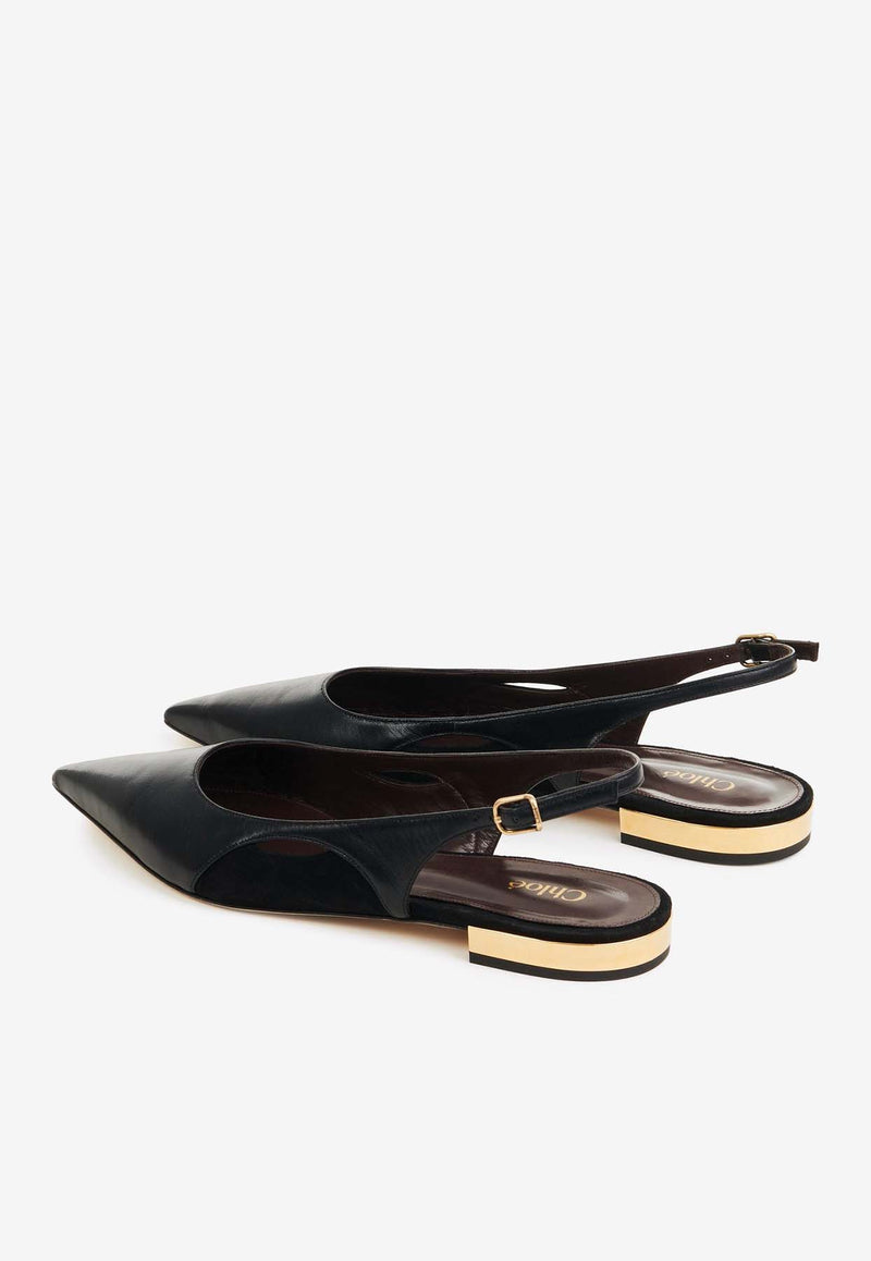 Chloé Saada Leather and Suede Slingback Flats Black CHC24A03UMJ001 Black