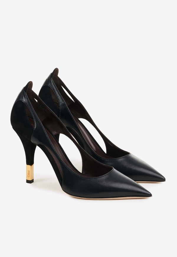 Chloé Saada 95 Leather and Suede Pumps Black CHC24A03VMJ001 Black