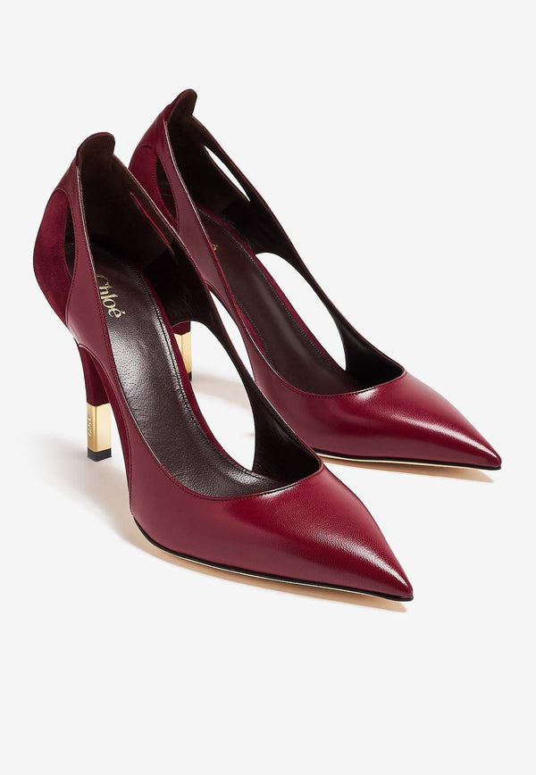 Chloé Saada 95 Leather and Suede Pumps Bordeaux CHC24A03VMJ620 Plum Purple