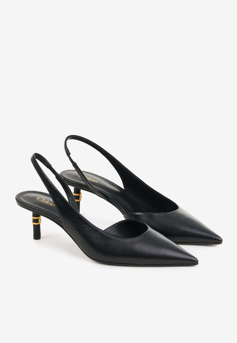 Chloé Marcie 50 Leather Slingback Pumps Black CHC24A04JMY001 Black