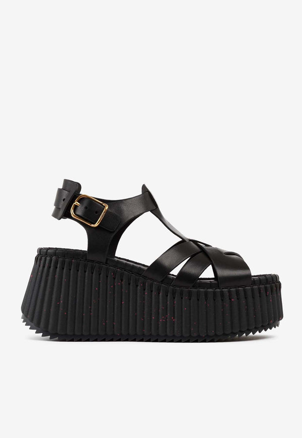 Chloé Nama 80 Leather Platform Sandals Black CHC24A05DNC001 Black