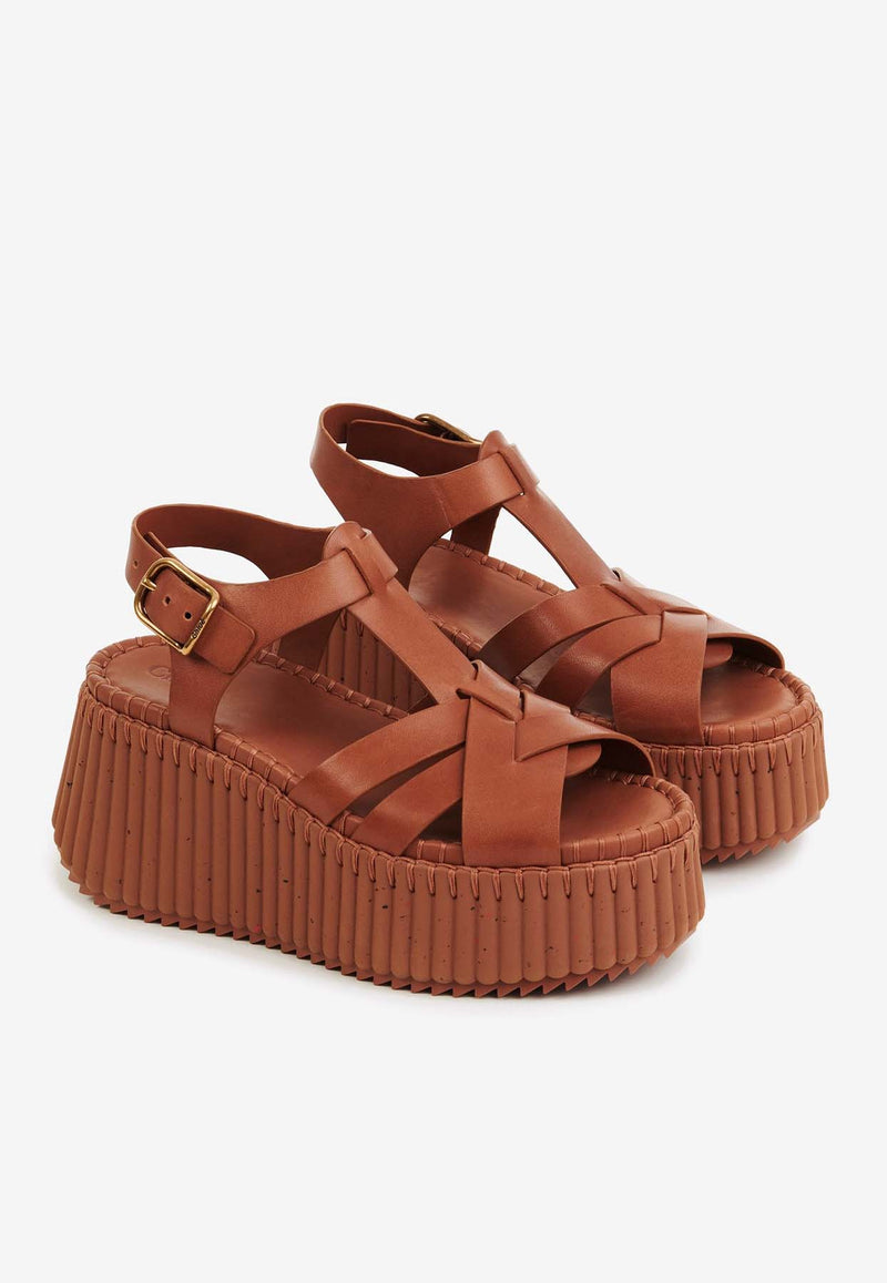 Chloé Nama 80 Wedge Sandals CHC24A05DNC27T Ginger Brown