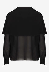 Chloé Long-Sleeved Cape Blouse in Silk Georgette CHC24AHT03002001 Black