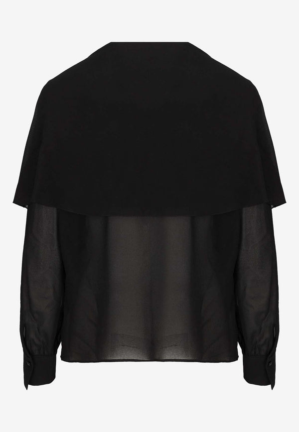 Chloé Long-Sleeved Cape Blouse in Silk Georgette CHC24AHT03002001 Black