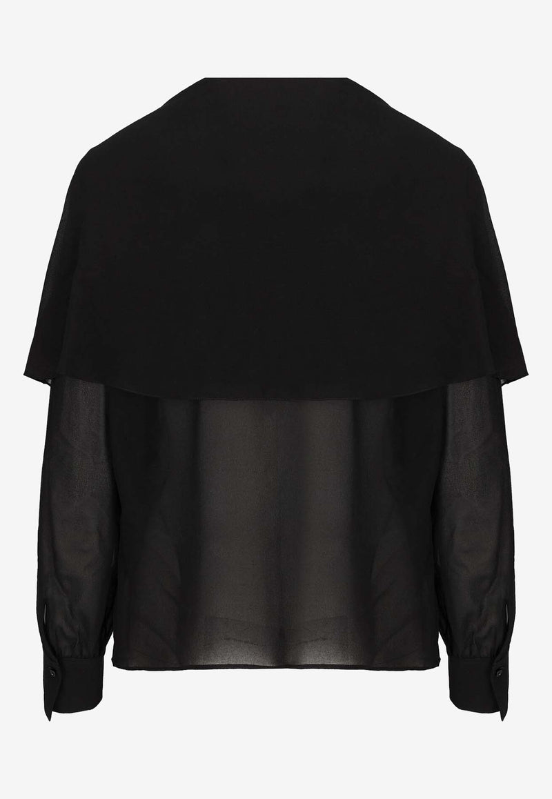 Chloé Long-Sleeved Cape Blouse in Silk Georgette CHC24AHT03002001 Black