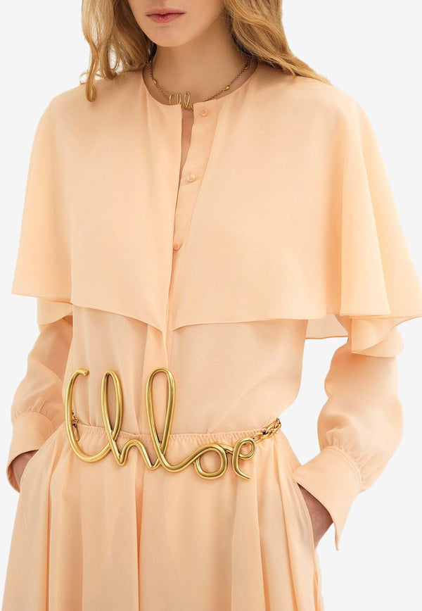 Chloé Long-Sleeved Cape Blouse in Silk Georgette CHC24AHT030026H9 Clay Pink