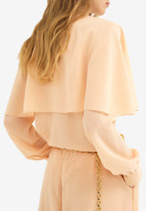 Chloé Long-Sleeved Cape Blouse in Silk Georgette CHC24AHT030026H9 Clay Pink