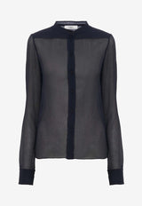 Chloé Sheer Silk Crêpon Blouse CHC24AHT1100648Q Graphite Blue