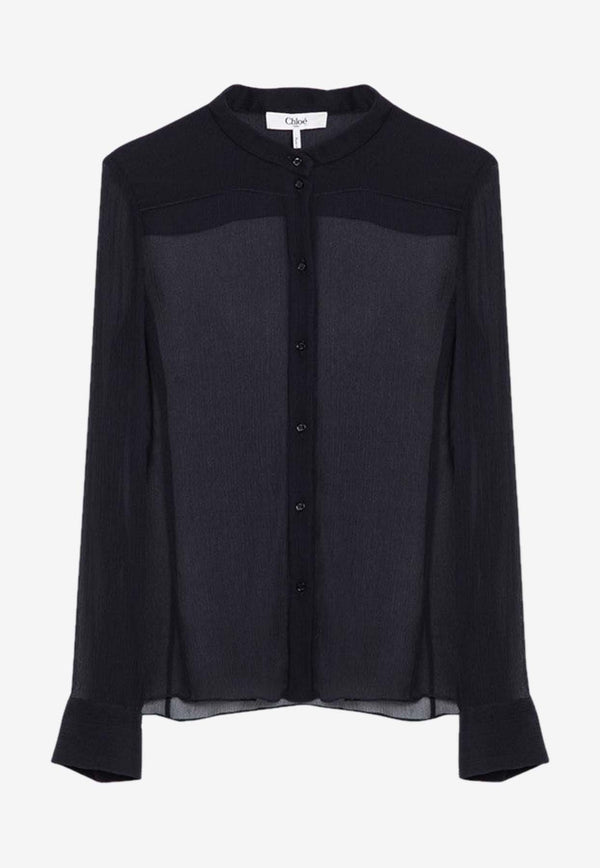 Chloé Semi Sheer Long-Sleeved Blouse Blue CHC24AHT11006/P_CHLOE-48Q