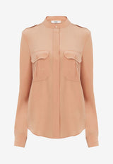 Chloé Long-Sleeved Silk Blouse CHC24AHT68004285 Sand Brown