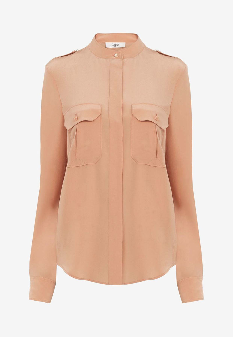 Chloé Long-Sleeved Silk Blouse CHC24AHT68004285 Sand Brown