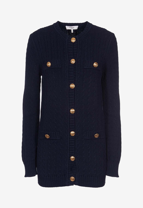 Chloé Knitted Utility Cardigan CHC24AMC105904C6 Classic Navy