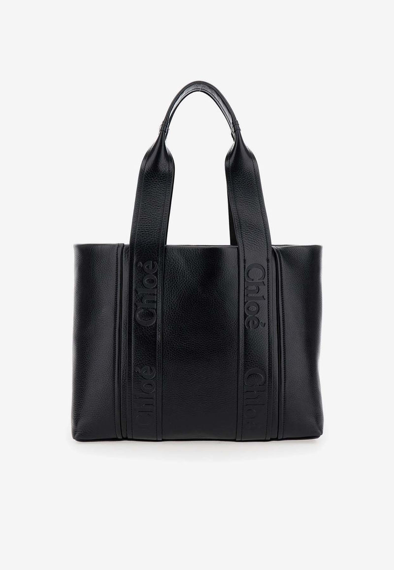 Chloé Medium Woody Leather Tote Bag CHC24AS434N84001 Black