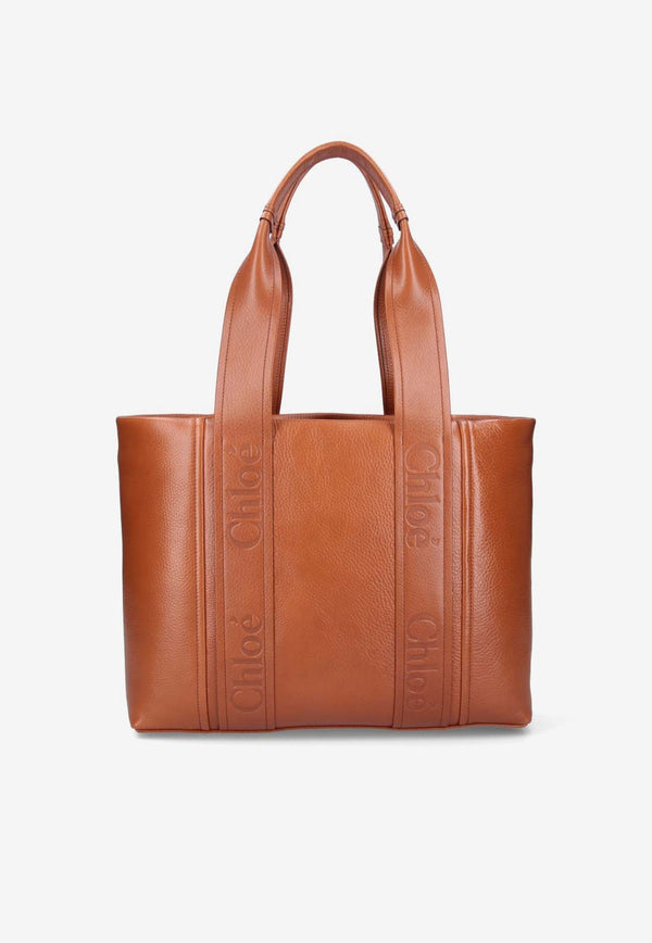 Chloé Medium Woody Leather Tote Bag CHC24AS434N8426M Clay Brown