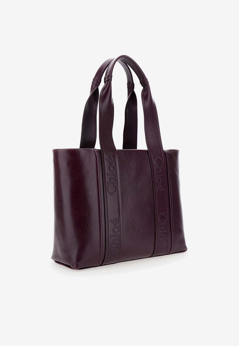 Chloé Medium Woody Leather Tote Bag CHC24AS434N8455U Dimness Purple