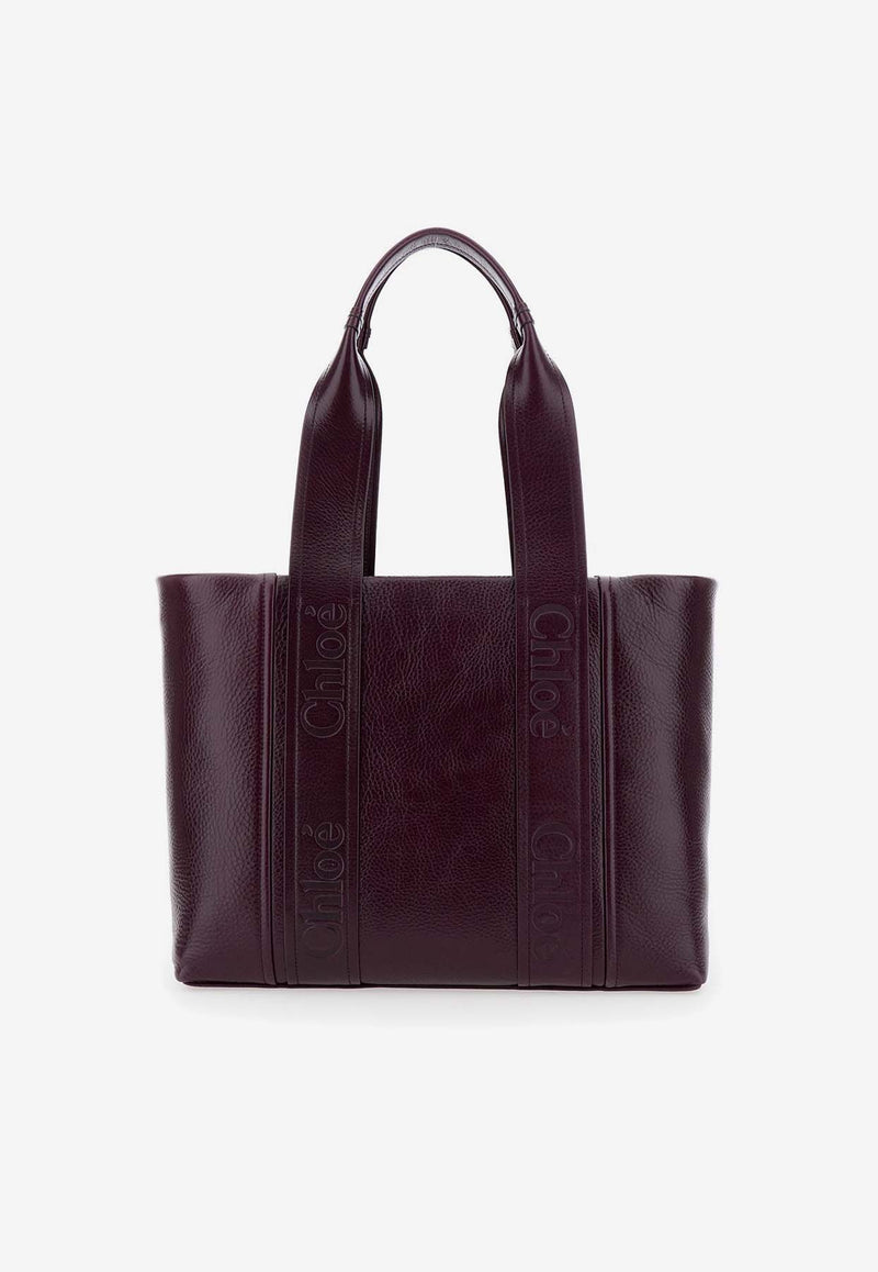 Chloé Medium Woody Leather Tote Bag CHC24AS434N8455U Dimness Purple