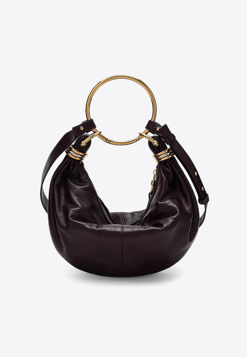 Chloé Small Bracelet Hobo Bag in Glossy Leather Burgundy CHC24AS611N72/P_CHLOE-55P