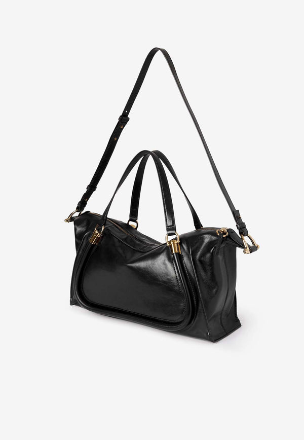 Chloé Paraty 24 Duffle Bag in Shiny Leather CHC24AS750N82001 Black