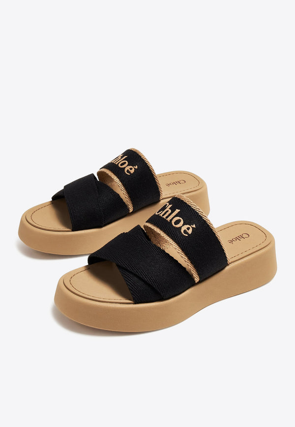 Chloé Mila Logo Flatform Sandals CHC24S00QHLBLACK