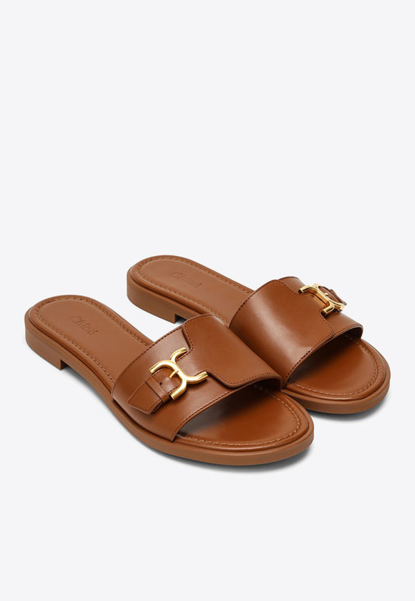 Chloé Marcie Calf Leather Flat Sandals Brown CHC24S00UH3/O_CHLOE-242