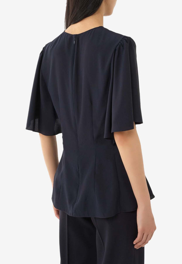 Chloé Wing Sleeve Ruched Top CHC24SHT030044C3 INK NAVY