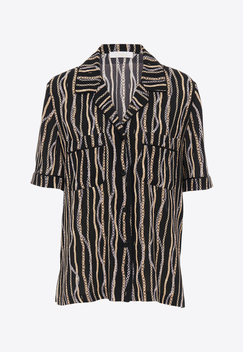 Chloé Chain-Striped Silk Pajama Top CHC24SHT14301001 BLACK