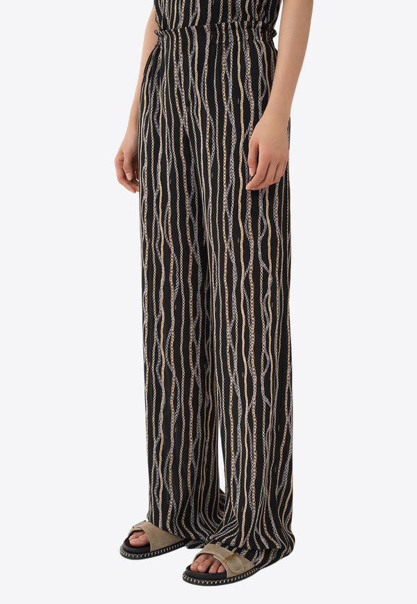 Chloé Chain-Striped Silk Pajama Bottoms CHC24SPA14301001 BLACK