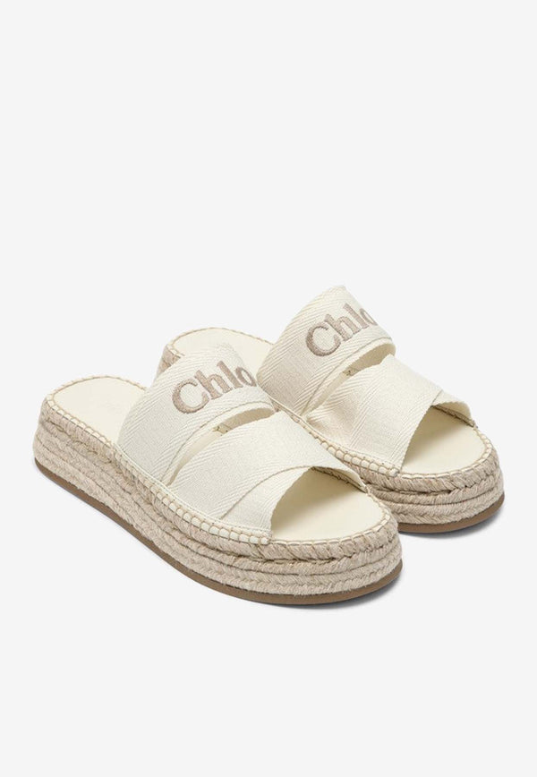Chloé Mila Logo Embroidered Flat Sandals Beige CHC24U00WKR/O_CHLOE-122