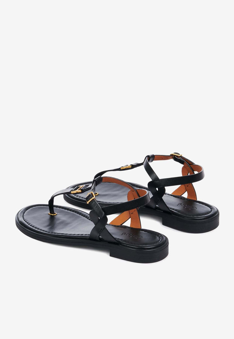 Chloé Marcie Flat Leather Sandals CHC24U01UH3001 Black
