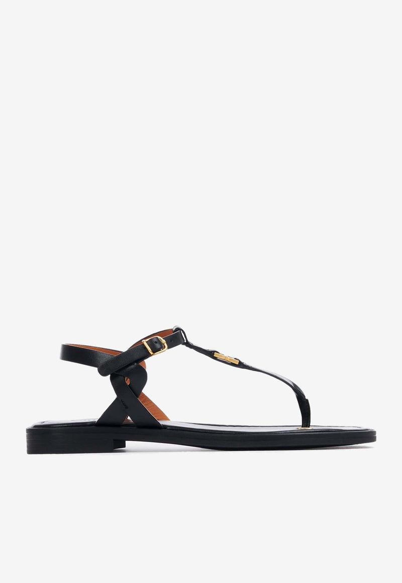 Chloé Marcie Flat Leather Sandals CHC24U01UH3001 Black