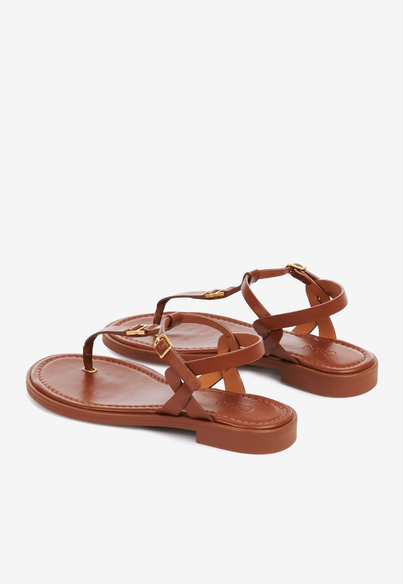 Chloé Marcie Flat Leather Sandals CHC24U01UH3242 Caramello