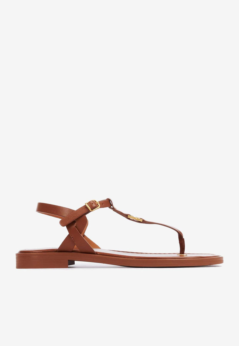 Chloé Marcie Flat Leather Sandals CHC24U01UH3242 Caramello