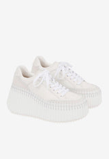 Chloé Nama Leather Stitched Platform Sneakers White CHC24U02IBD 101