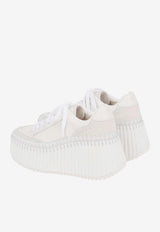 Chloé Nama Leather Stitched Platform Sneakers White CHC24U02IBD 101