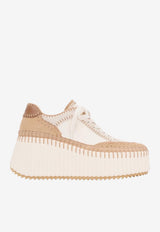 Chloé Nama Leather Stitched Platform Sneakers Powder CHC24U02IBD 70F