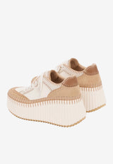 Chloé Nama Leather Stitched Platform Sneakers Powder CHC24U02IBD 70F