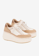 Chloé Nama Leather Stitched Platform Sneakers Powder CHC24U02IBD 70F