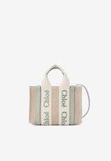 Chloé Mini Woody Tote Bag in Linen and Leather CHC24UP237L1738T