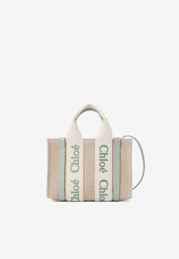 Chloé Mini Woody Tote Bag in Linen and Leather CHC24UP237L1738T